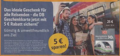 DB Gutschein REWE Geschenkkarte 2020 › 5€ Rabatt auf Bahntickets