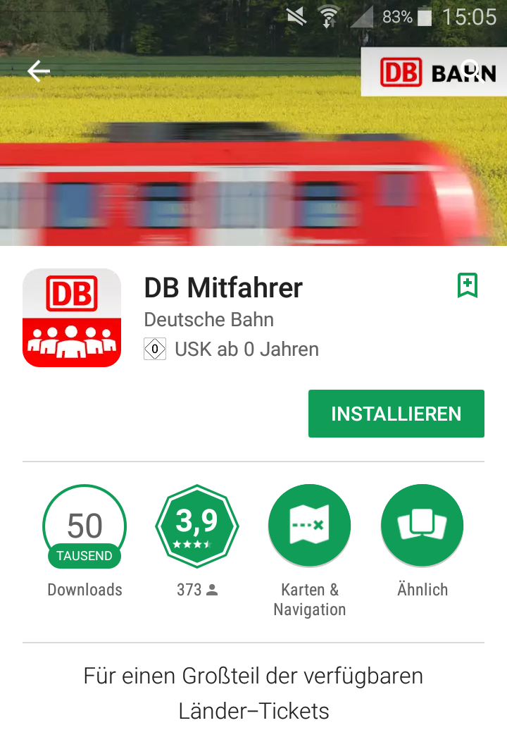 DB Mitfahrer App der Deutschen Bahn