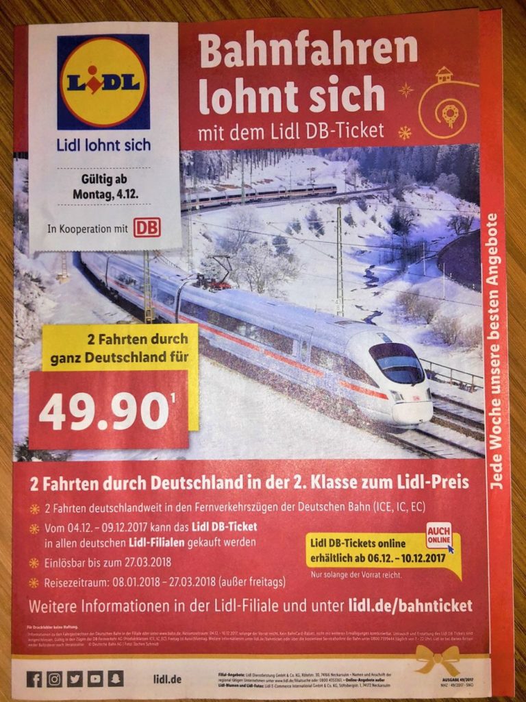 Das Lidl DB-Ticket Prospekt im Dezember 2017